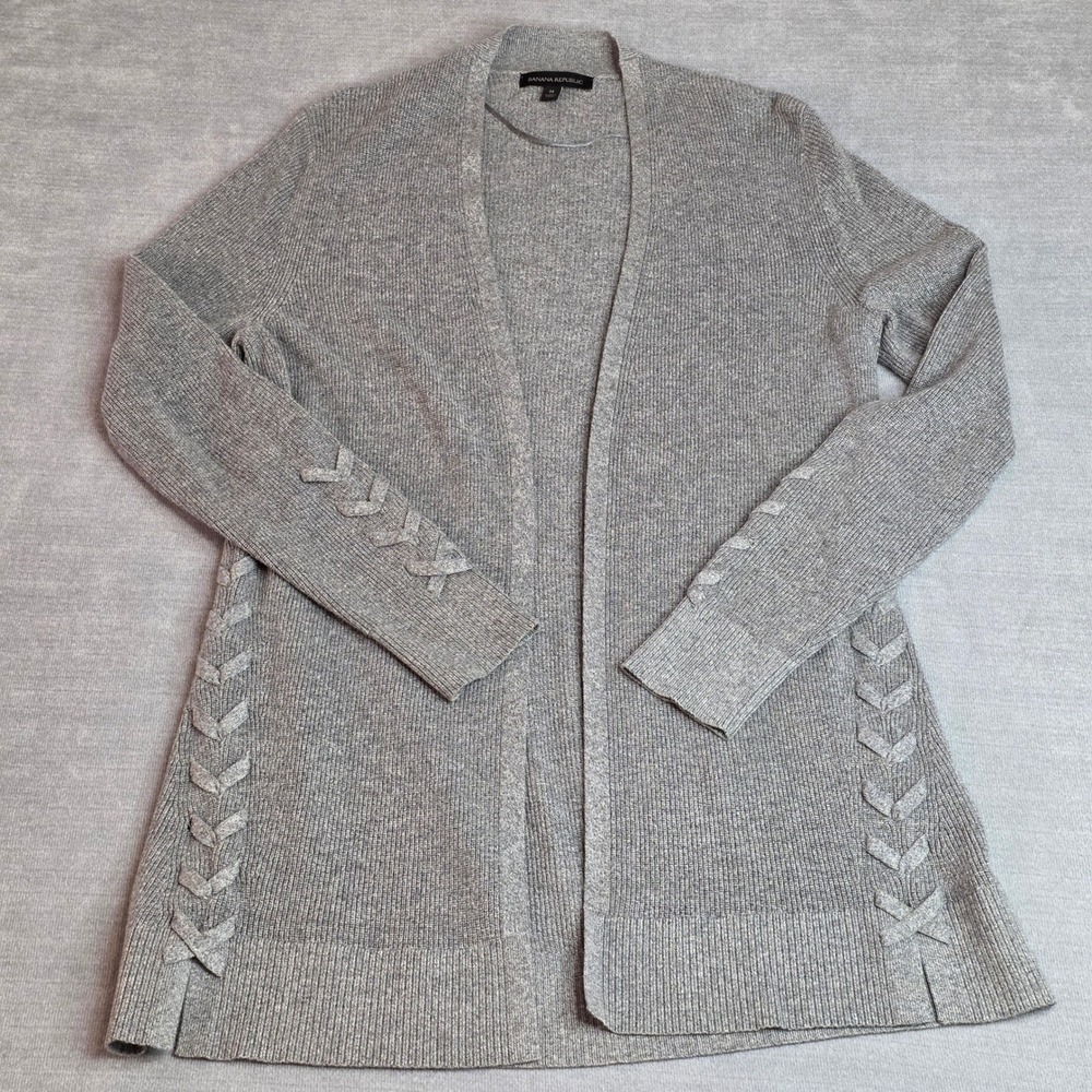 Banana Republic Side Lace Devot Cardigan Heather Grey Open Front Sweater Medium
